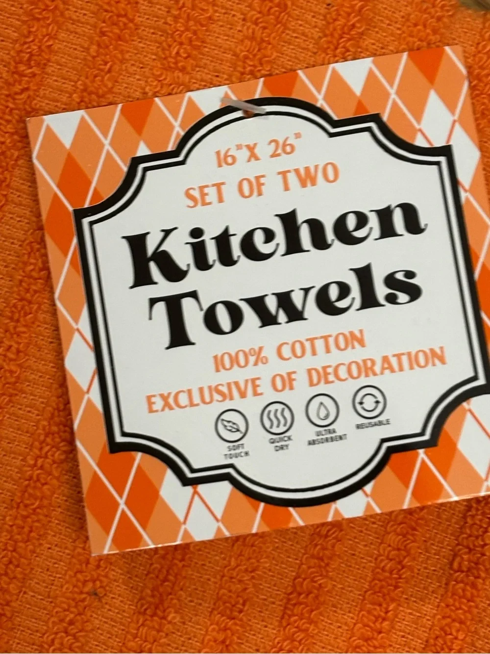 👀  HALLOWEEN KITCHEN TOWELS SET OF 2 SPOOKY WITCH CAT 100% COTTON ORANGE BLACK